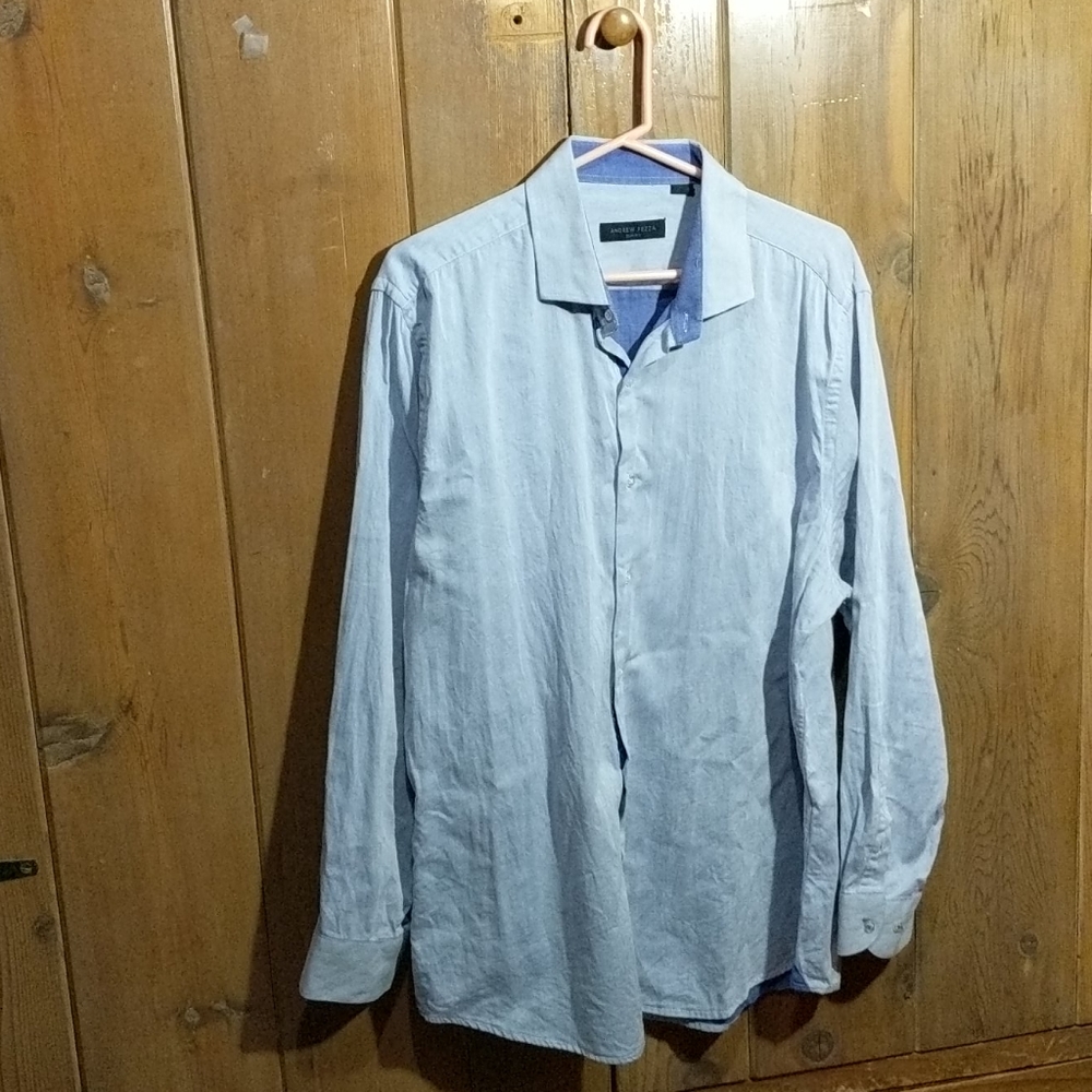 Andrew Fezza Slim Fit Blue Button Down Shirt, XL